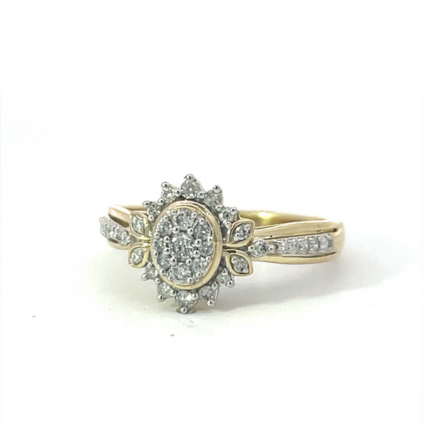 Yellow 10 Karat Gold 0.38 Carats Diamond Halo Engagement Ring & Matching Contoured Diamond Wedding Band