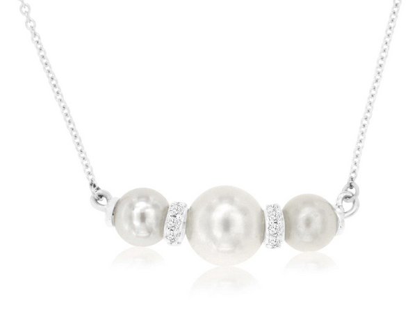 White 14 Karat Gold Round Pearl & 0.15 Carats Diamond Necklace