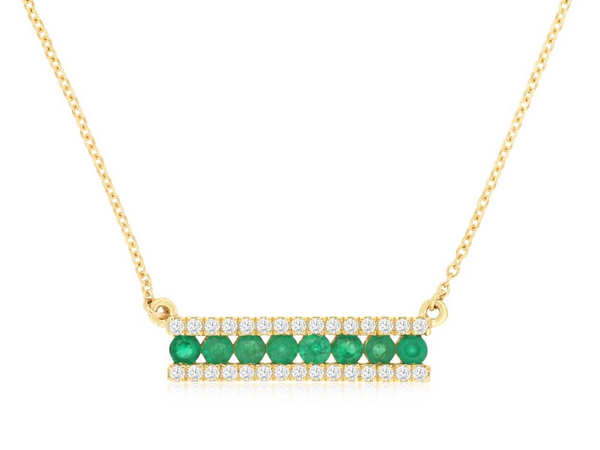 Yellow 14 Karat Gold 0.42 Carats Emerald & 0.19 Carats Diamond Bar Necklace