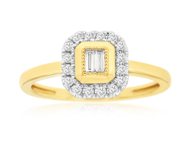 Two-Toned 14 Karat Gold 1/5 Carats Diamond Halo Engagement Ring