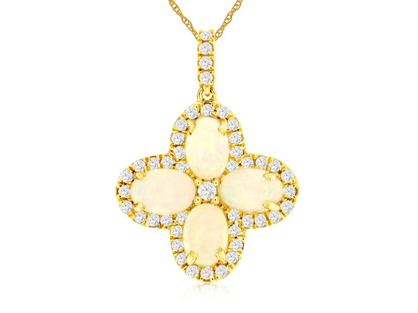 Yellow 14 Karat Gold 1.25 Carats Opal & 0.40 Carats Diamond Halo Necklace