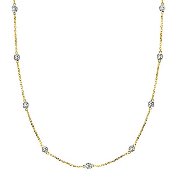 Two-Toned 14 Karat Gold 0.46 Carats Diamonds Station Necklace