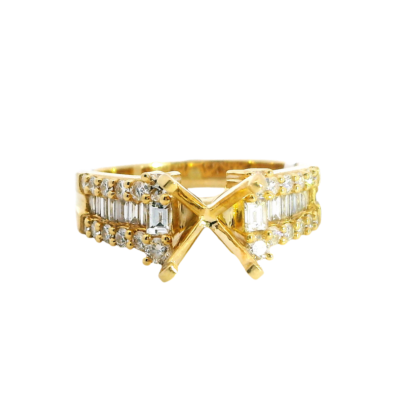 Elegant Diamond Mountings 18K Gold Yellow Round 2.0 Carats Setting -  0.77 Carats Baguette & Round Diamonds