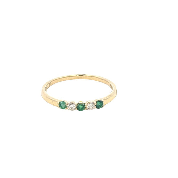 Yellow 14 Karat Gold 0.20 Carats Emerald & 0.10 Carats Diamond Stackable Ring