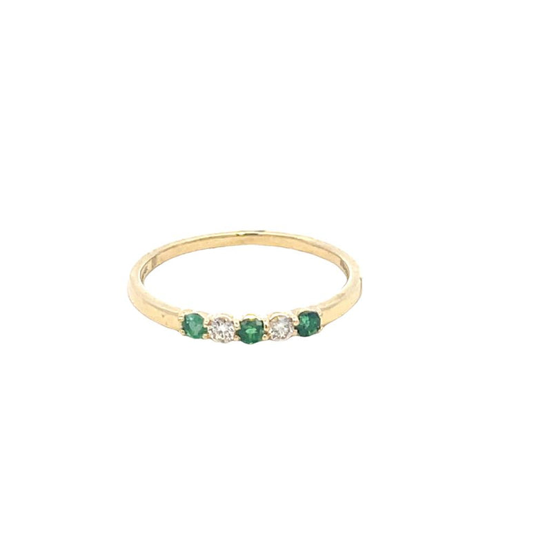 Yellow 14 Karat Gold 0.20 Carats Emerald & 0.10 Carats Diamond Stackable Ring