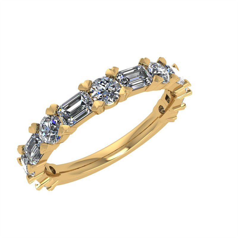 Yellow 14 Karat Gold 1.2 Carats Diamond & Emerald Cut Diamond Stackable Band