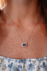 Vibrant Colored Stone Necklaces 18K White Gold 2.75 Carats Tanzanite & 0.32 Carats Diamond Halo Necklace, 18 Inch