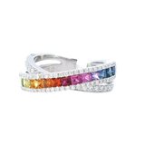 Elegant & Trendy 18K White Gold 1.07 Carats Princess Cut Rainbow Sapphire & 0.37 Carat Round Diamond Band