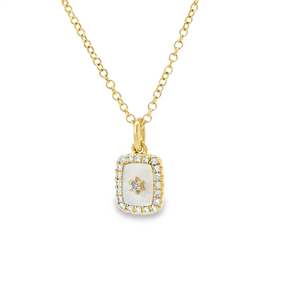 Yellow 14 Karat Gold 0.27 Carats Mother Of Pearl & 0.07 Carats Diamond Drop Necklace