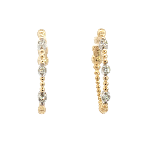 Classic & Contemporary 14K Yellow & White 0.11 Carats Diamond Oval Beaded Hoop Earrings