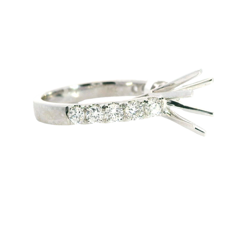 Elegant Diamond Mountings 18K White Gold 7.4mm Round Diamond Semi Mount Ring - 0.70 Carats