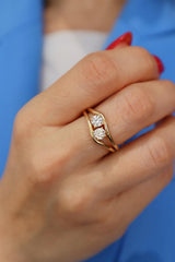 Elegant & Trendy - Pair of 14K Yellow Gold 0.68 Carats Diamond Contoured Rings