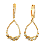 Classic & Contemporary 18K Yellow Gold Baguette & Round 0.93 Carats Diamond Hoop Dangle Earrings