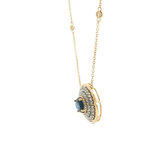 Vibrant Colored Stone Necklaces 14K Gold Yellow & White 1.26 Carats Sapphire & 0.44 Carats Diamond Necklace, 18 Inch