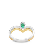Bold & Elegant 14K Gold Two-Toned Contoured Color Stone Fashion Ring -  0.34 Carats Pear Emerald & 0.13 Carats Round Diamond