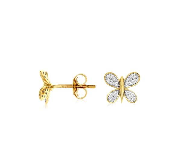 Yellow 14 Karat Gold 0.16 Carats Butterfly Diamond Earrings