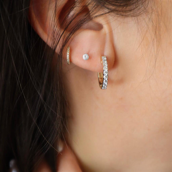 Classic & Contemporary 10K Gold Yellow 1/2 Carats Diamond Medium Hinged 16mm Hoop Earrings