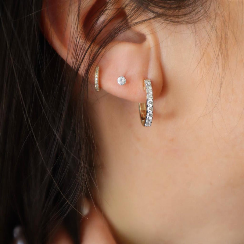 Classic & Contemporary 10K Gold Yellow 1/2 Carats Diamond Medium Hinged 16mm Hoop Earrings