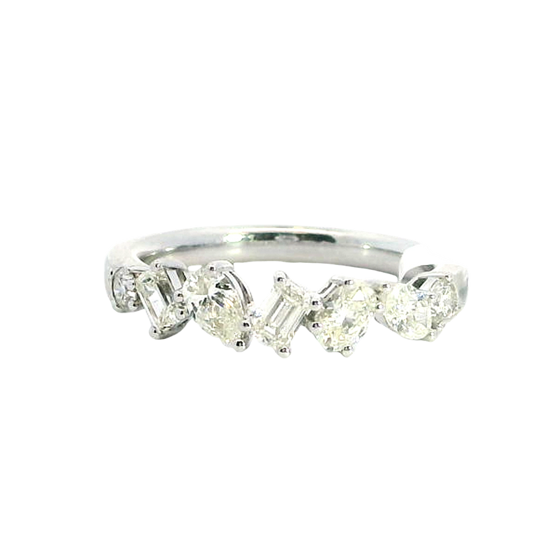 Elegant Diamond Bands 18K White Gold Multi Shape 0.72 Carats Diamond Scatter Band