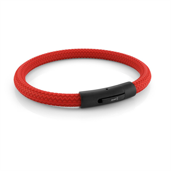 Bold & Stylish Alternative Metal Bracelets Black IP Stainless Steel Tire Rubber Red Bracelet, 7.5 Inch