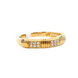 Elegant & Trendy 18K Gold Yellow 0.12 Carats Diamond Stackable Ribbed Fashion Band