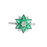 Bold & Elegant 18K Gold White Accented Color Stone Floral Inspired Fashion Ring -  Emeralds 1.02 Carats & Diamonds 0.59 Carats