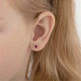 14K White Gold July Birthstone Pink CZ Earrings For Children