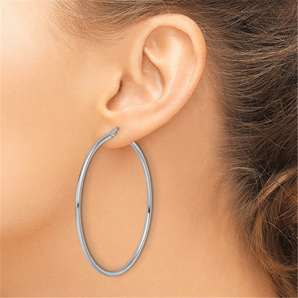 Elegant Precious Metal Earrings 10K Gold White Large 58MM Hoop Earrings