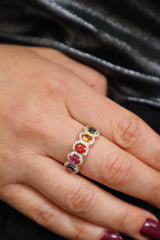 Bold & Elegant 14K Yellow Gold Oval Cut 2.78 Carats Mulit Colored Sapphires &  0.34 Carats Diamond Halo Ring