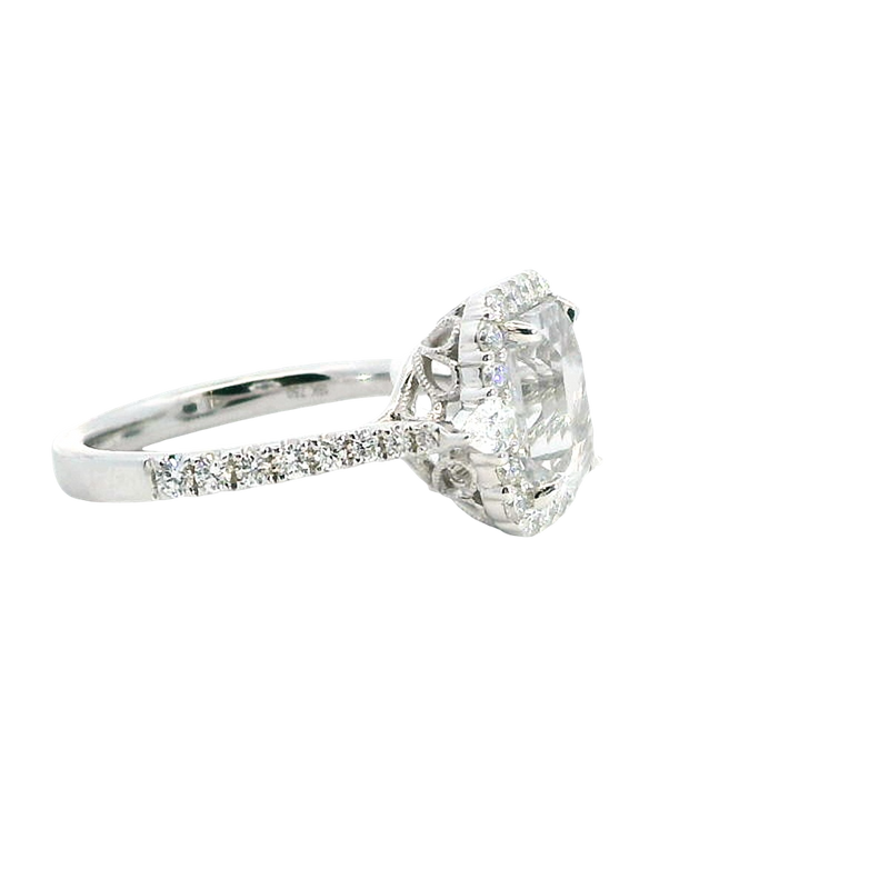 Bold & Elegant 18K White Gold 2.98 Carats White Sapphire & 0.61 Carats Diamond Halo Ring