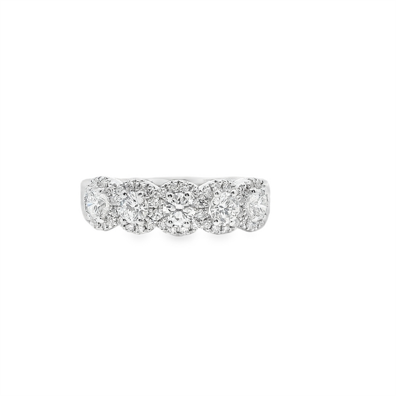 14K White Gold 1.10ctw Diamond Anniversary Band - Five Stone with Halo Design