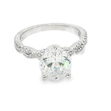 Elegant Diamond Mountings 14K White Gold Oval Cut Cubic Zirconium & 0.24 Carats Diamond Engagement Ring