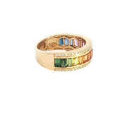 Bold & Elegant 14K Yellow Gold Baguette 2.17 Carats Rainbow Sapphires & 0.26 Carats Diamond Band