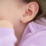 Sterling Silver Bezel Climber April Birthstone CZ Earrings For Children