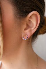 Vibrant Color Stone 18K Yellow Gold 0.26 Carats Blue Sapphire & 0.19 Carats Diamond Forward Facing Hoop Earrings