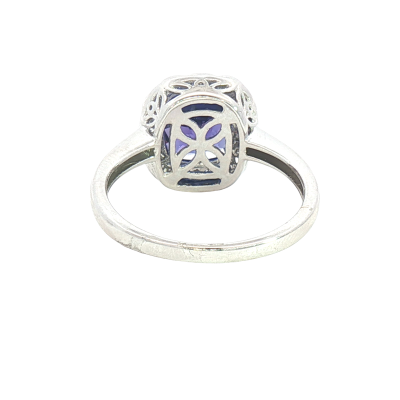 Bold & Elegant 18K White Gold Cushion Cut 3.26 CaratsTanzanite & 0.22 Carats Diamond Halo Ring