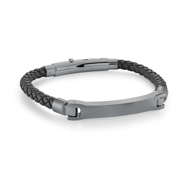 Bold & Stylish Alternative Metal Bracelets Black Stainless Steel & Italian Leather Bracelet, Adjustable