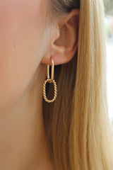 Elegant Precious Metal Earrings 14K Yellow Gold Polished & Twisted Double Oval Hoop Earrings