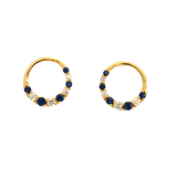 Vibrant Color Stone 18K Yellow Gold 0.26 Carats Blue Sapphire & 0.19 Carats Diamond Forward Facing Hoop Earrings