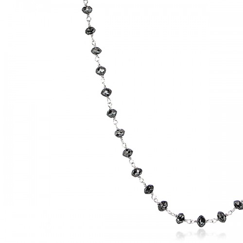 White 14 Karat Gold 6.0 Carats Black Diamond Rosary Necklace
