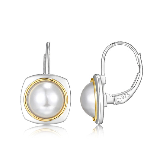Two-Tone Sterling Silver Dangle Pearl Earrings