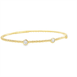 Sophisticated & Timeless Diamond Bracelets 14K Gold Yellow & Titanium Beaded & Bezel Diamond Flexible Bangle Bracelet - 0.40 CTW, Size 6.75 Inch