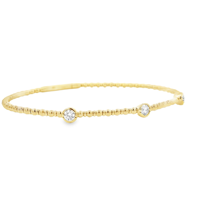 Sophisticated & Timeless Diamond Bracelets 14K Gold Yellow & Titanium Beaded & Bezel Diamond Flexible Bangle Bracelet - 0.40 CTW, Size 6.75 Inch