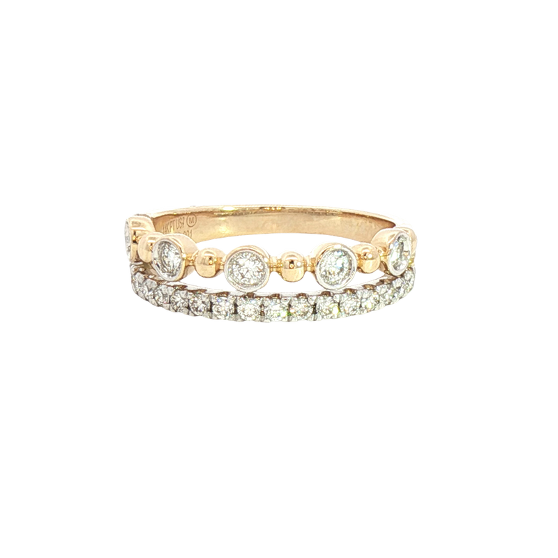 Elegant & Trendy 14K Yellow & White Gold 0.47 Carats Diamond Duo Stack Band