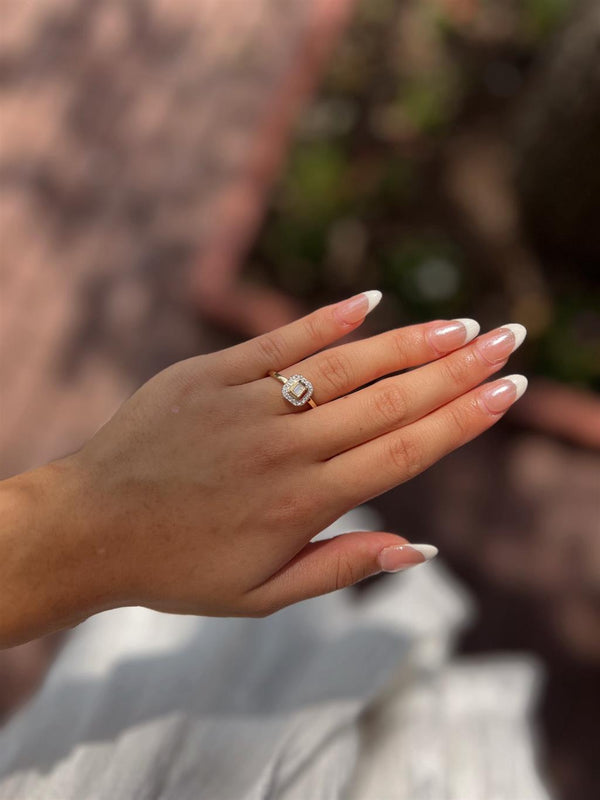 14K Gold Two-Toned Halo Baguette Diamonds Engagement Ring - 0.2 CTW Diamond