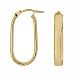 Elegant Precious Metal Earrings 14K Gold Yellow Medium 4x24mm Oblong Hoop Earrings