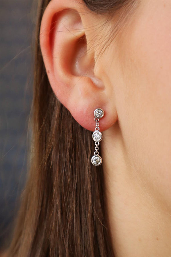 Classic & Contemporary 18K White Gold 0.76 Carats Diamond Dangle Bezel Earrings
