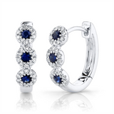 Vibrant Color Stone 14K White Gold 0.31 Carats Blue Sapphire & 0.15 Carats Diamond Halo Huggie Earrings