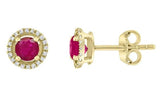Yellow 14 Karat Gold 0.76 Carats Rubies & 0.10 Carats Diamond Stud Earrings