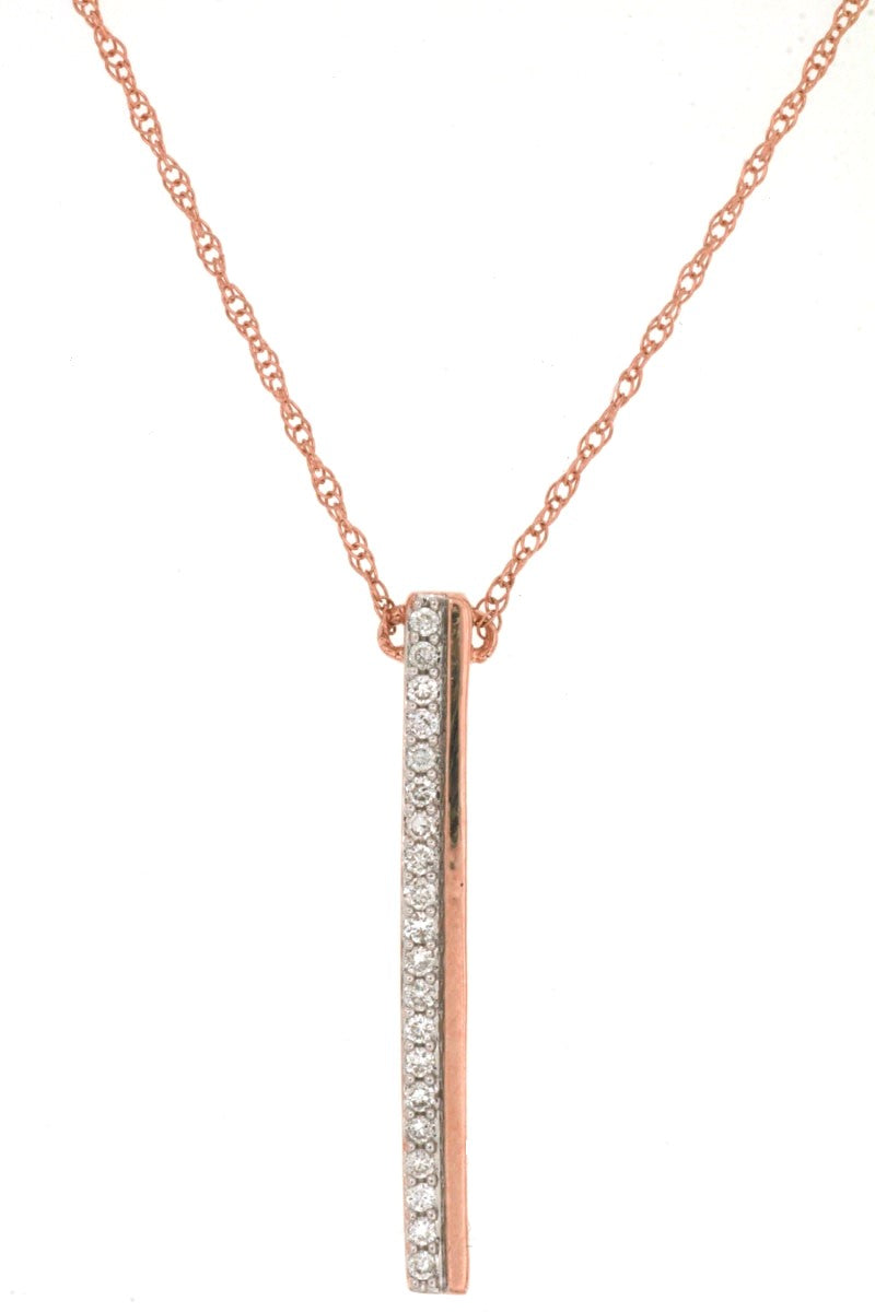 Rosé 14 Karat Gold 0.1 Carats Diamond Bar Necklace